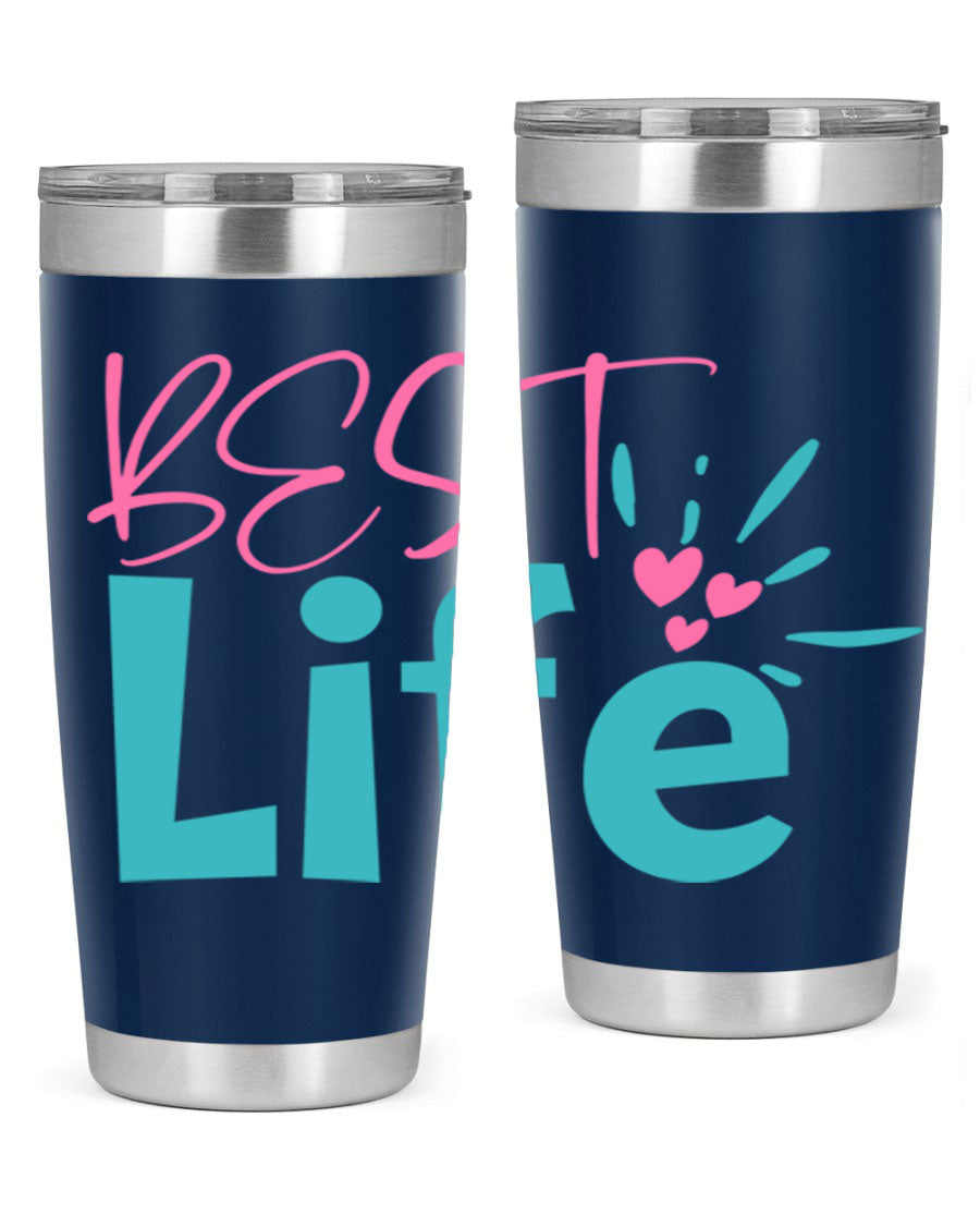 Best Life 355# Mom Tumbler in stainless steel with a vibrant design, showcasing its double wall vacuum insulation and drink-thru lid.