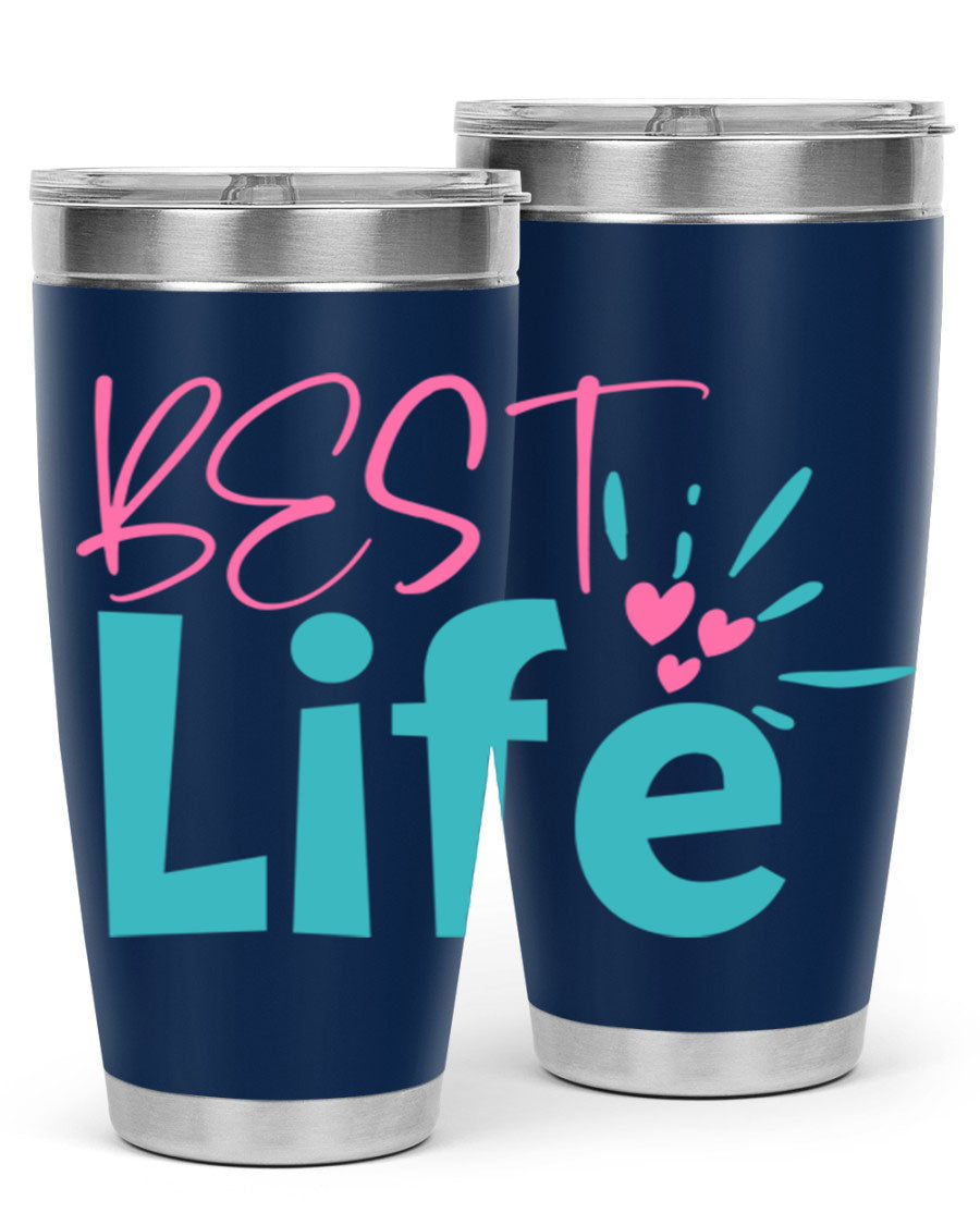 Best Life 355# Mom Tumbler in stainless steel with a vibrant design, showcasing its double wall vacuum insulation and drink-thru lid.