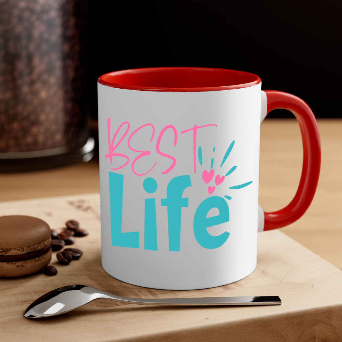 Best life 355# Mug with colorful handle and glossy finish, available in multiple colors and sizes.