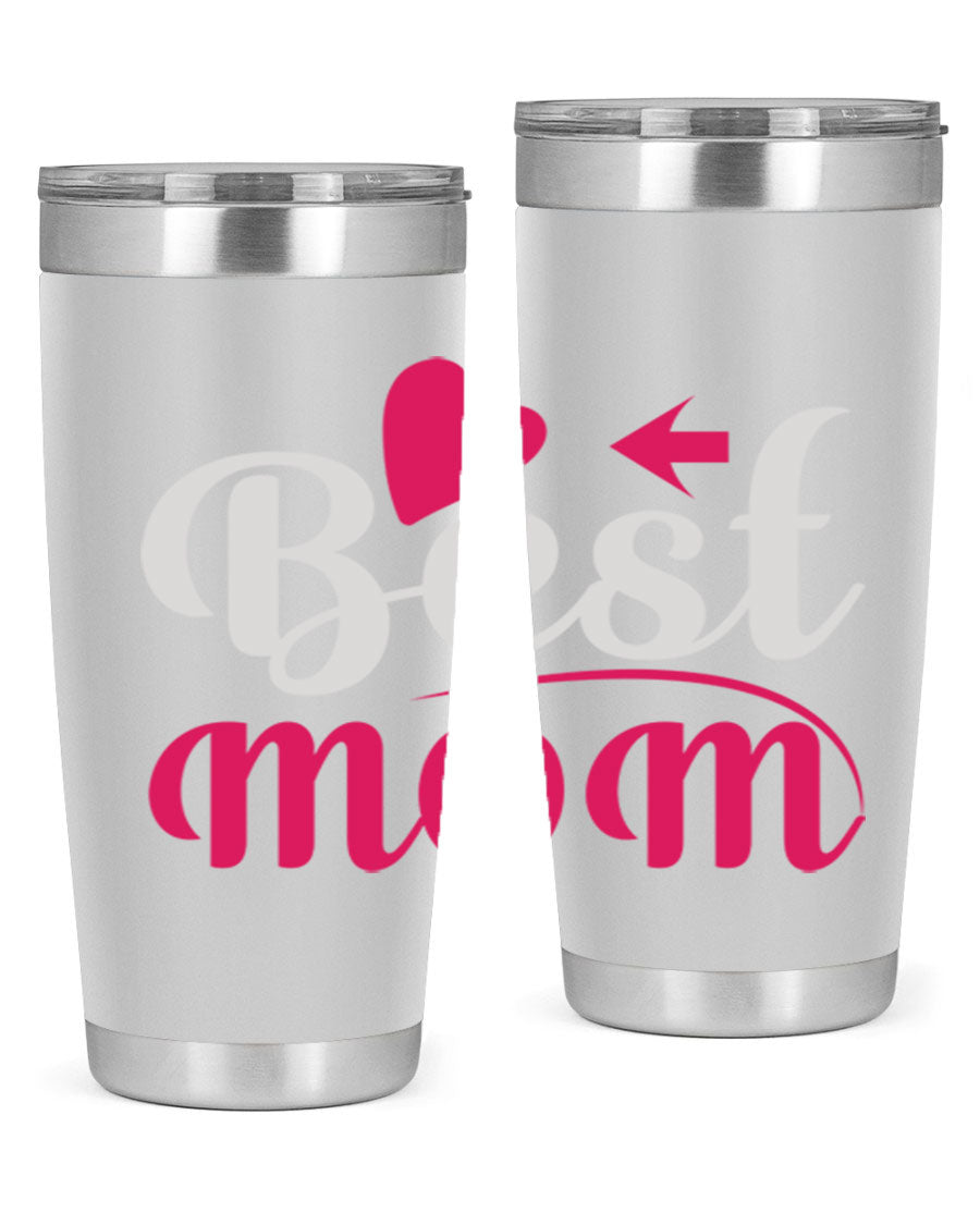 Best mom 201# tumbler in stainless steel with a drink-thru lid, showcasing its sleek design and vibrant print.