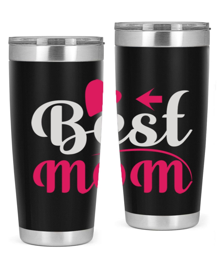 Best mom 201# tumbler in stainless steel with a drink-thru lid, showcasing its sleek design and vibrant print.