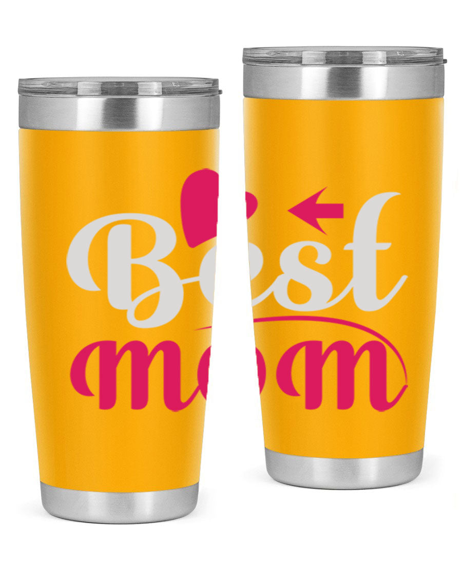 Best mom 201# tumbler in stainless steel with a drink-thru lid, showcasing its sleek design and vibrant print.