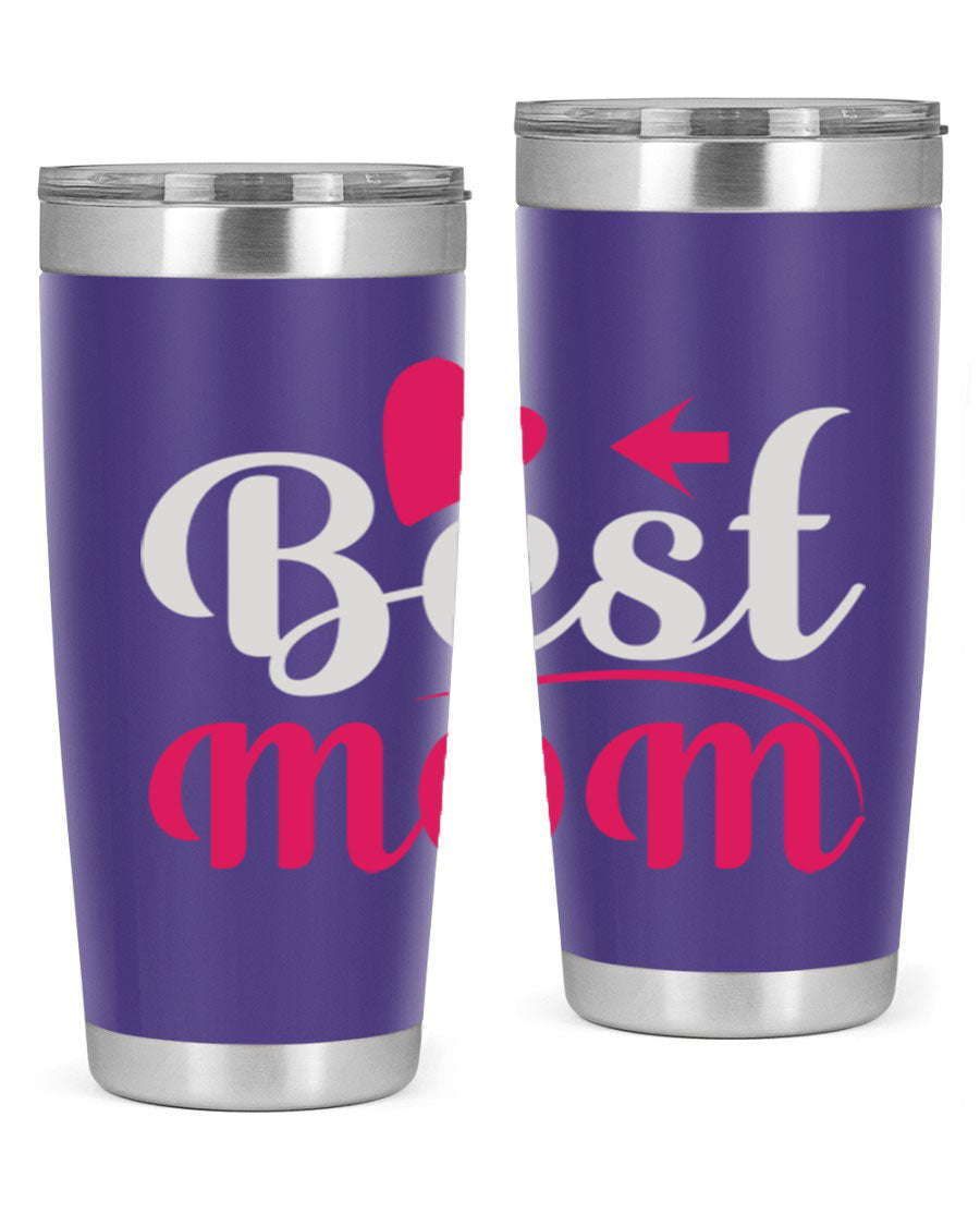 Best mom 201# tumbler in stainless steel with a drink-thru lid, showcasing its sleek design and vibrant print.