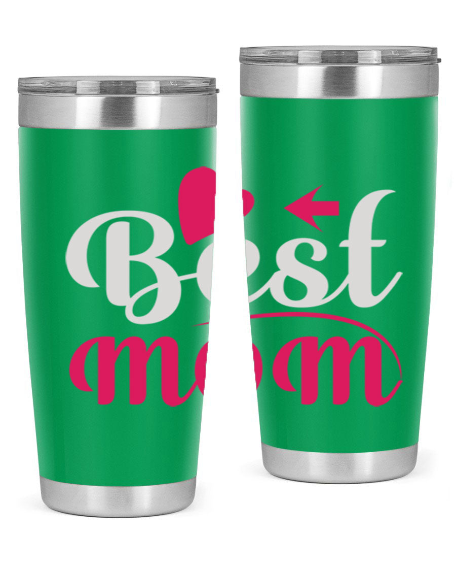 Best mom 201# tumbler in stainless steel with a drink-thru lid, showcasing its sleek design and vibrant print.