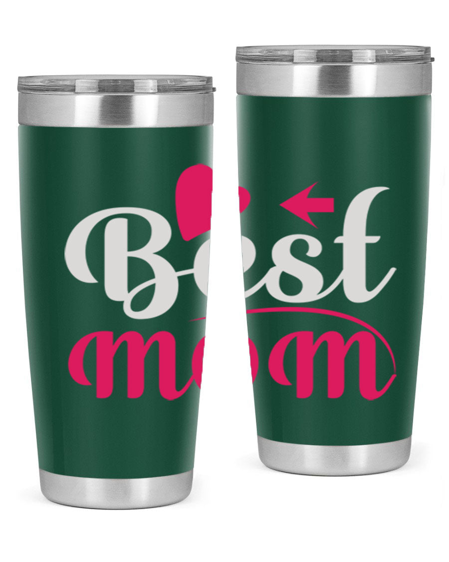 Best mom 201# tumbler in stainless steel with a drink-thru lid, showcasing its sleek design and vibrant print.