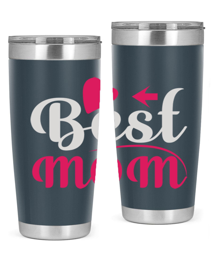 Best mom 201# tumbler in stainless steel with a drink-thru lid, showcasing its sleek design and vibrant print.