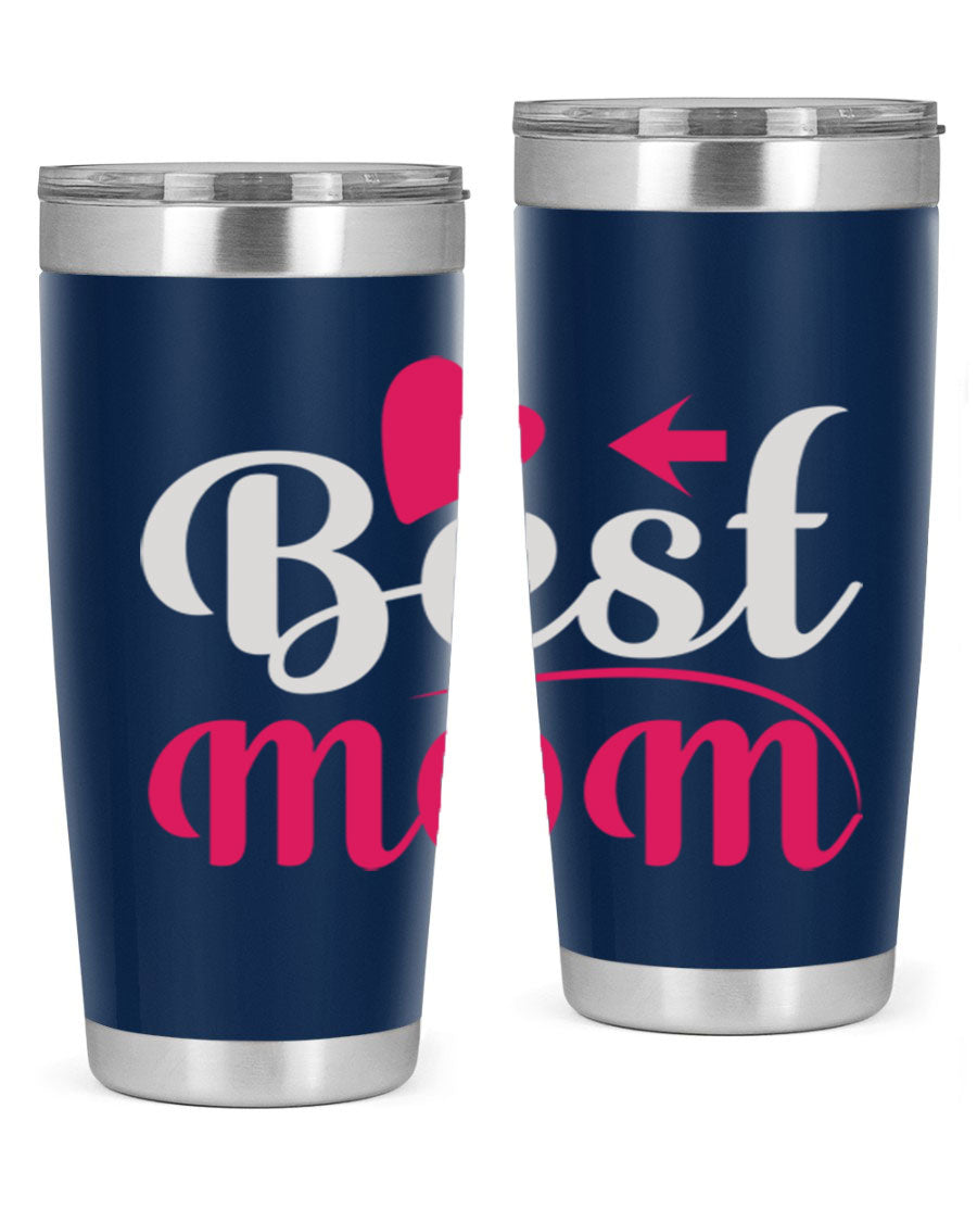 Best mom 201# tumbler in stainless steel with a drink-thru lid, showcasing its sleek design and vibrant print.