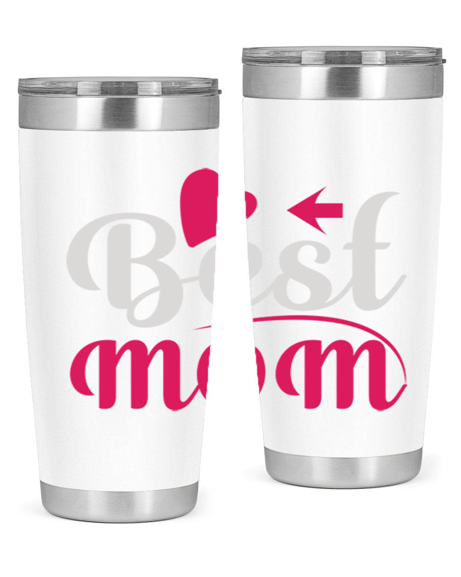 Best mom 201# tumbler in stainless steel with a drink-thru lid, showcasing its sleek design and vibrant print.