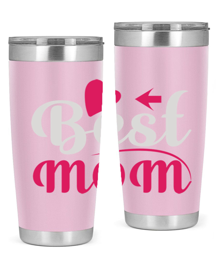 Best mom 201# tumbler in stainless steel with a drink-thru lid, showcasing its sleek design and vibrant print.