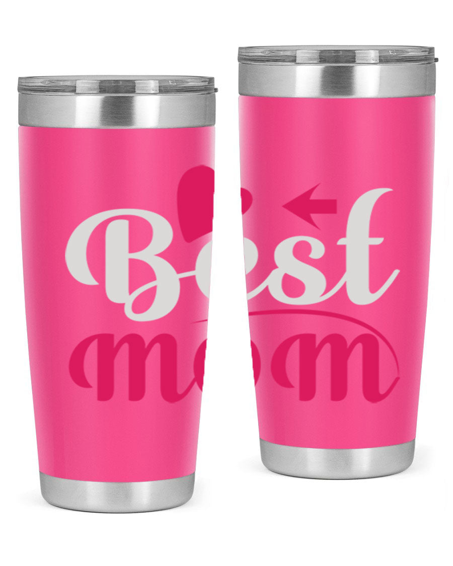 Best mom 201# tumbler in stainless steel with a drink-thru lid, showcasing its sleek design and vibrant print.