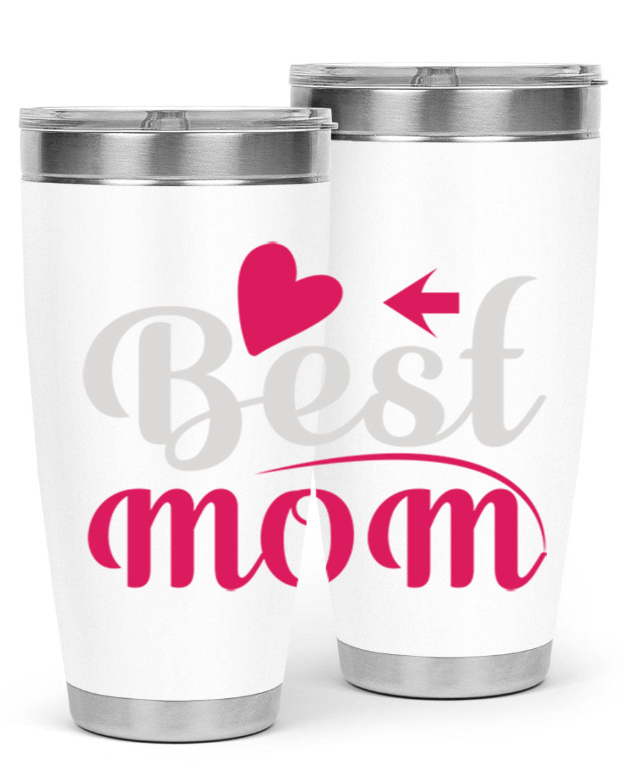 Best mom 201# tumbler in stainless steel with a drink-thru lid, showcasing its sleek design and vibrant print.