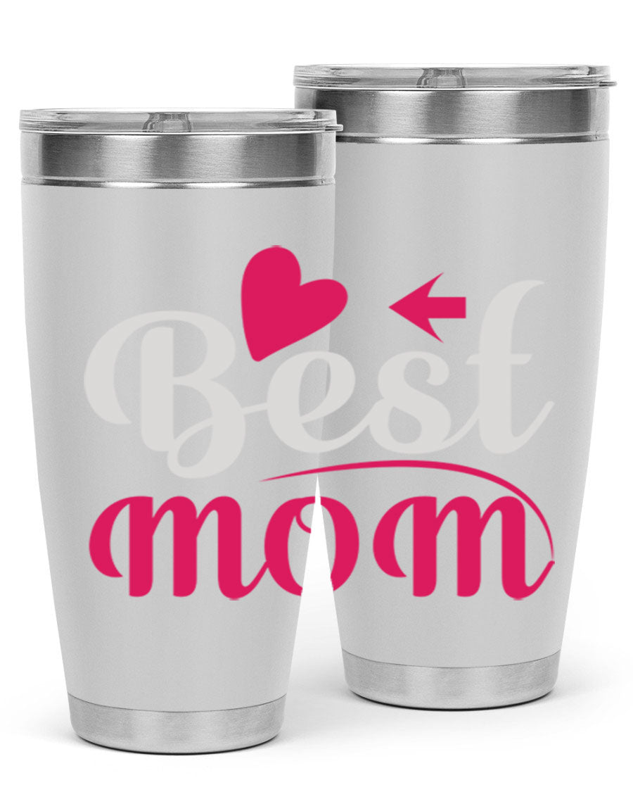 Best mom 201# tumbler in stainless steel with a drink-thru lid, showcasing its sleek design and vibrant print.