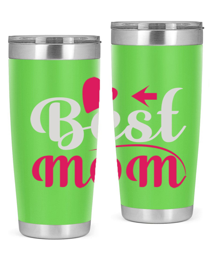 Best mom 201# tumbler in stainless steel with a drink-thru lid, showcasing its sleek design and vibrant print.