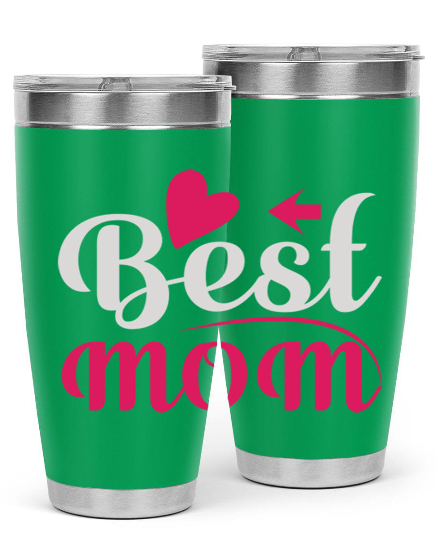 Best mom 201# tumbler in stainless steel with a drink-thru lid, showcasing its sleek design and vibrant print.