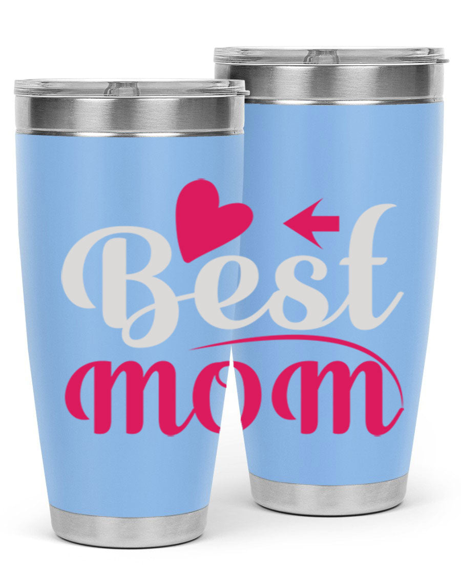 Best mom 201# tumbler in stainless steel with a drink-thru lid, showcasing its sleek design and vibrant print.