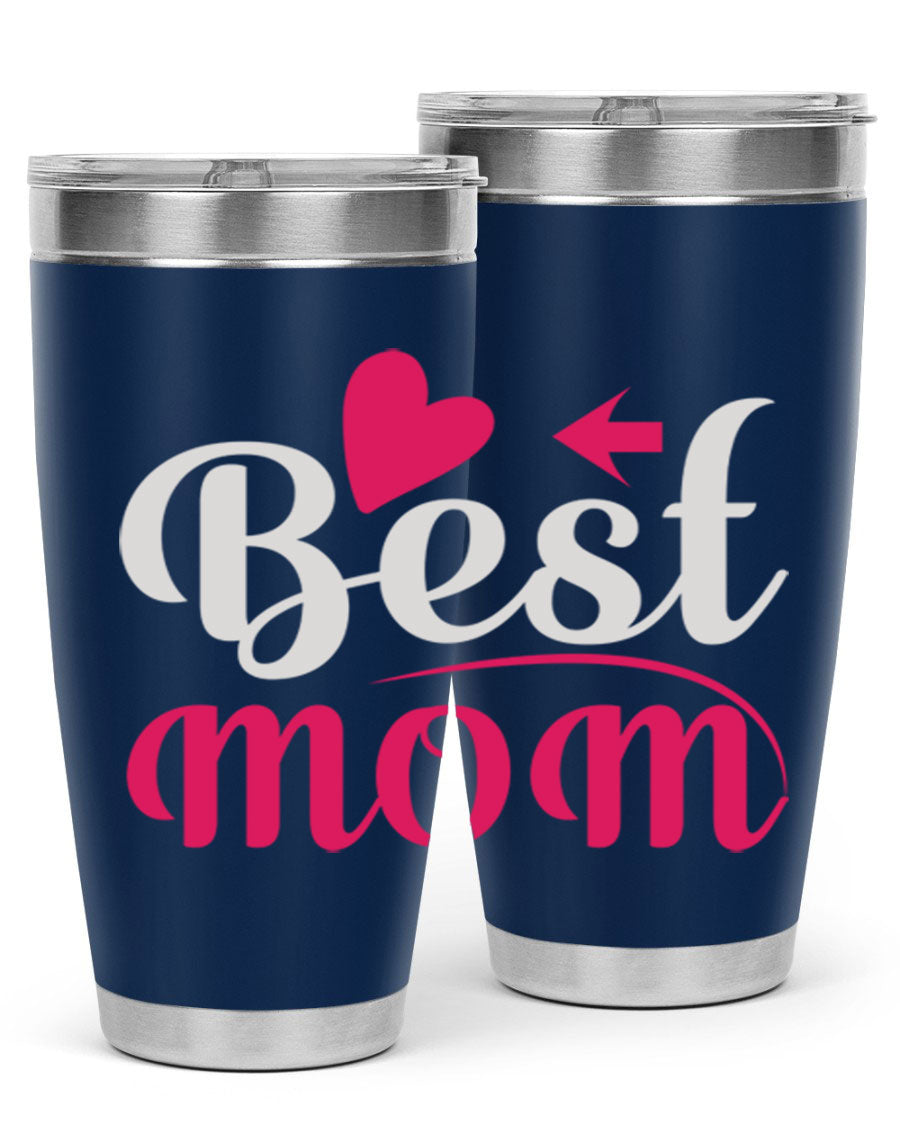 Best mom 201# tumbler in stainless steel with a drink-thru lid, showcasing its sleek design and vibrant print.