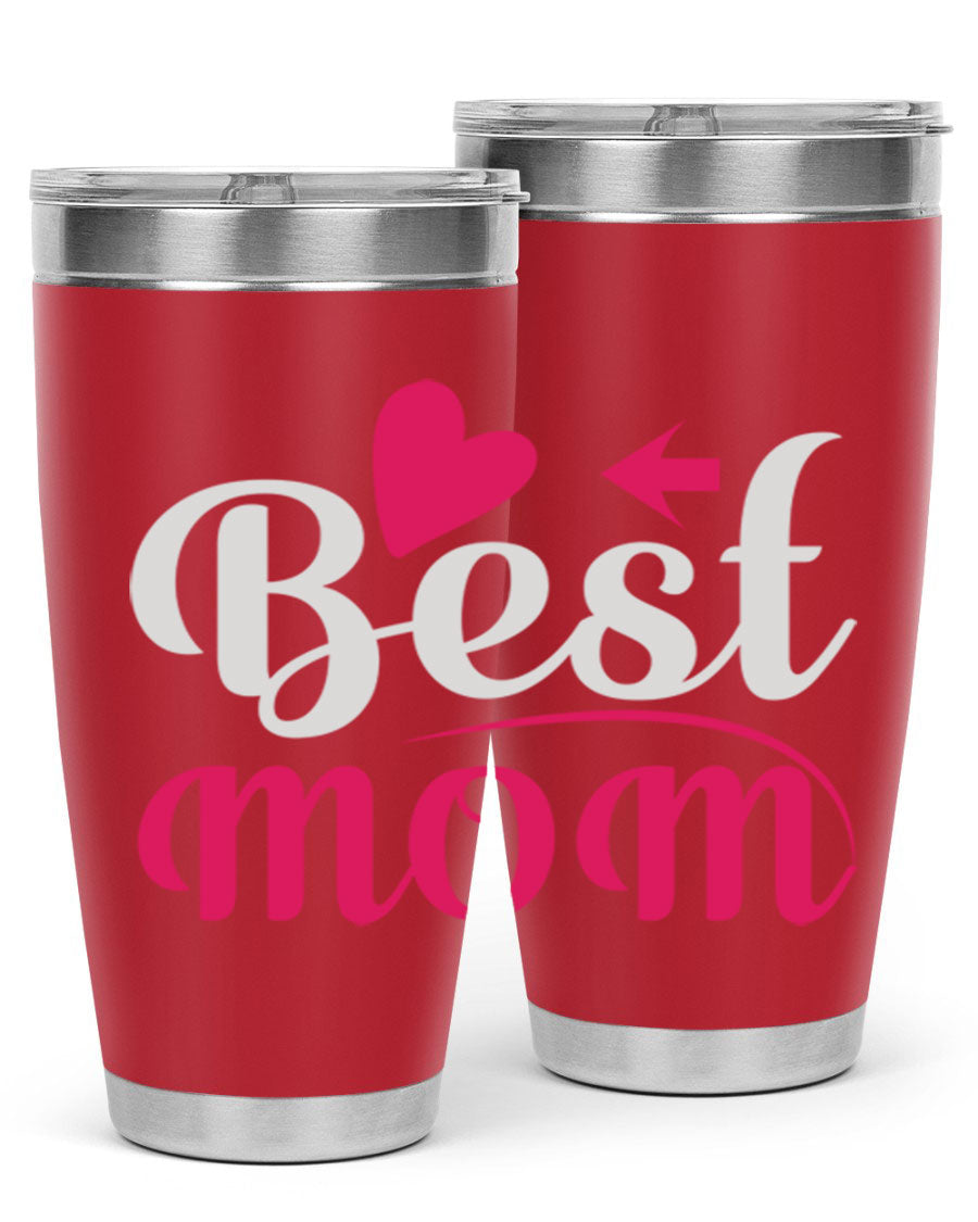 Best mom 201# tumbler in stainless steel with a drink-thru lid, showcasing its sleek design and vibrant print.