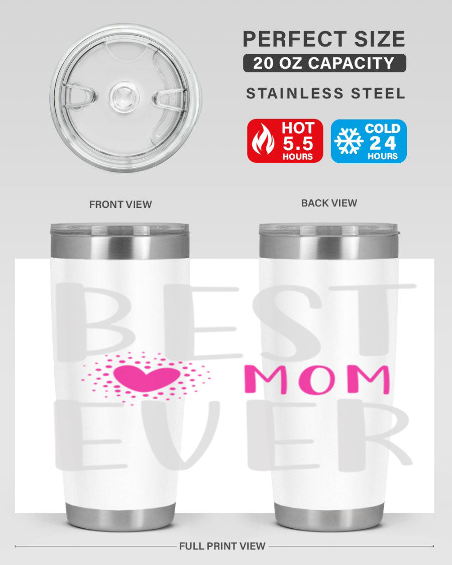 Best Mom 203# Tumbler in stainless steel with a vibrant print, showcasing its double wall vacuum design and drink-thru lid.