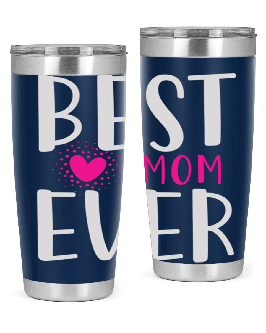 Best Mom 203# Tumbler in stainless steel with a vibrant print, showcasing its double wall vacuum design and drink-thru lid.