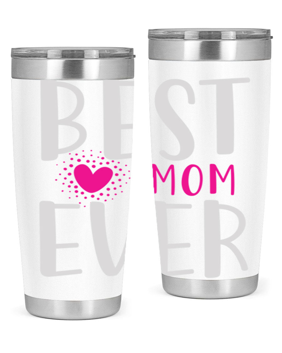 Best Mom 203# Tumbler in stainless steel with a vibrant print, showcasing its double wall vacuum design and drink-thru lid.