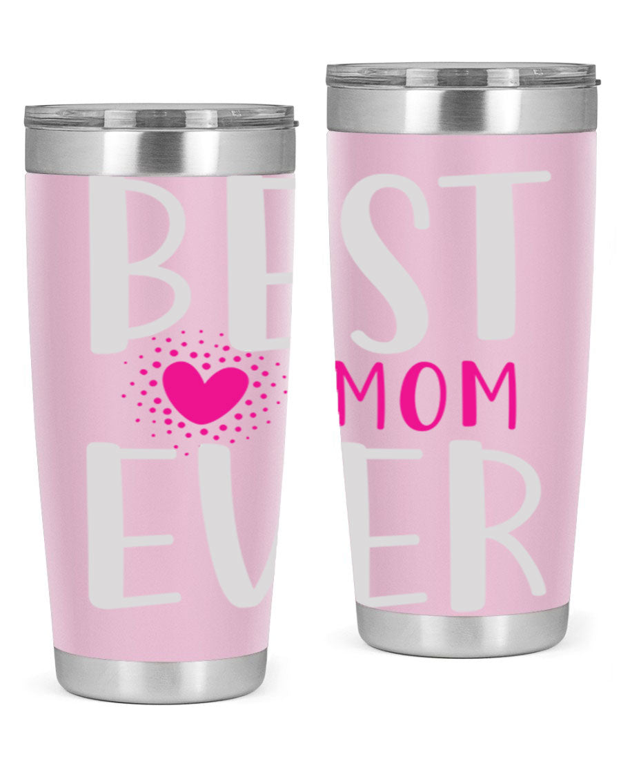 Best Mom 203# Tumbler in stainless steel with a vibrant print, showcasing its double wall vacuum design and drink-thru lid.