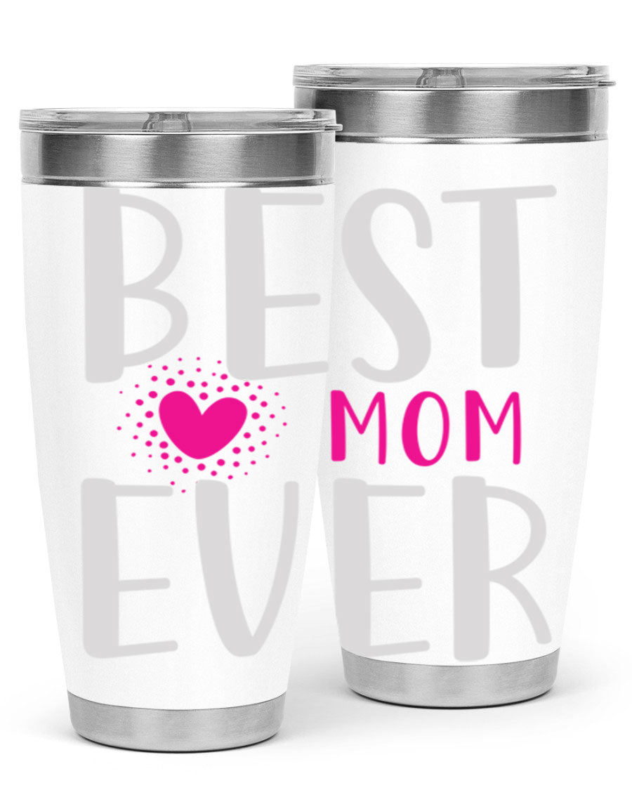 Best Mom 203# Tumbler in stainless steel with a vibrant print, showcasing its double wall vacuum design and drink-thru lid.