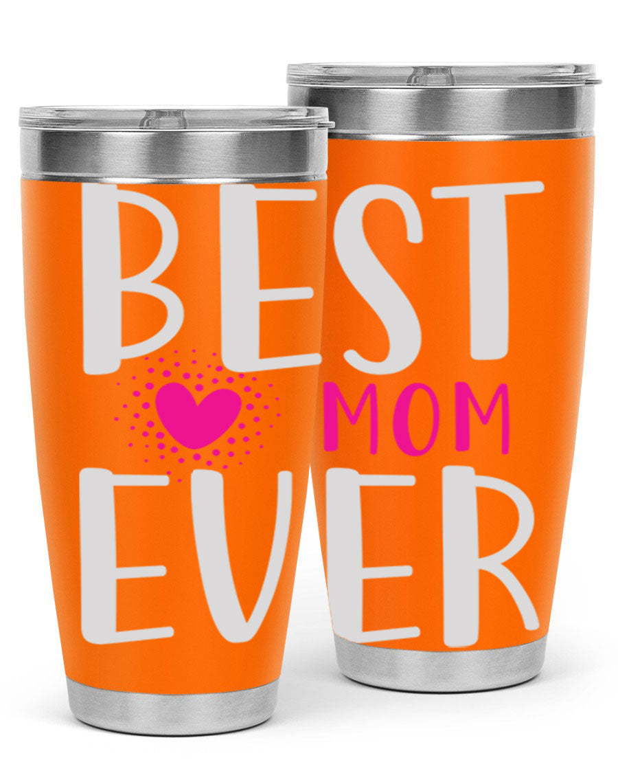 Best Mom 203# Tumbler in stainless steel with a vibrant print, showcasing its double wall vacuum design and drink-thru lid.