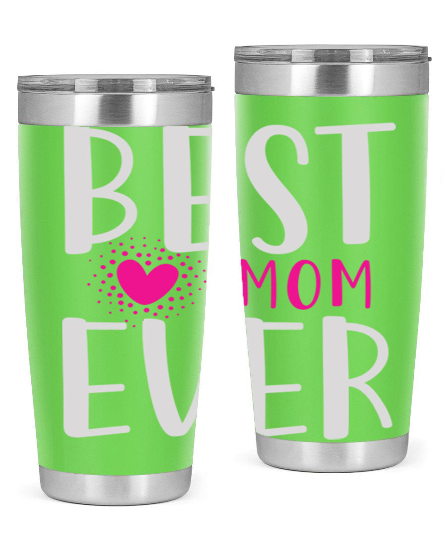 Best Mom 203# Tumbler in stainless steel with a vibrant print, showcasing its double wall vacuum design and drink-thru lid.