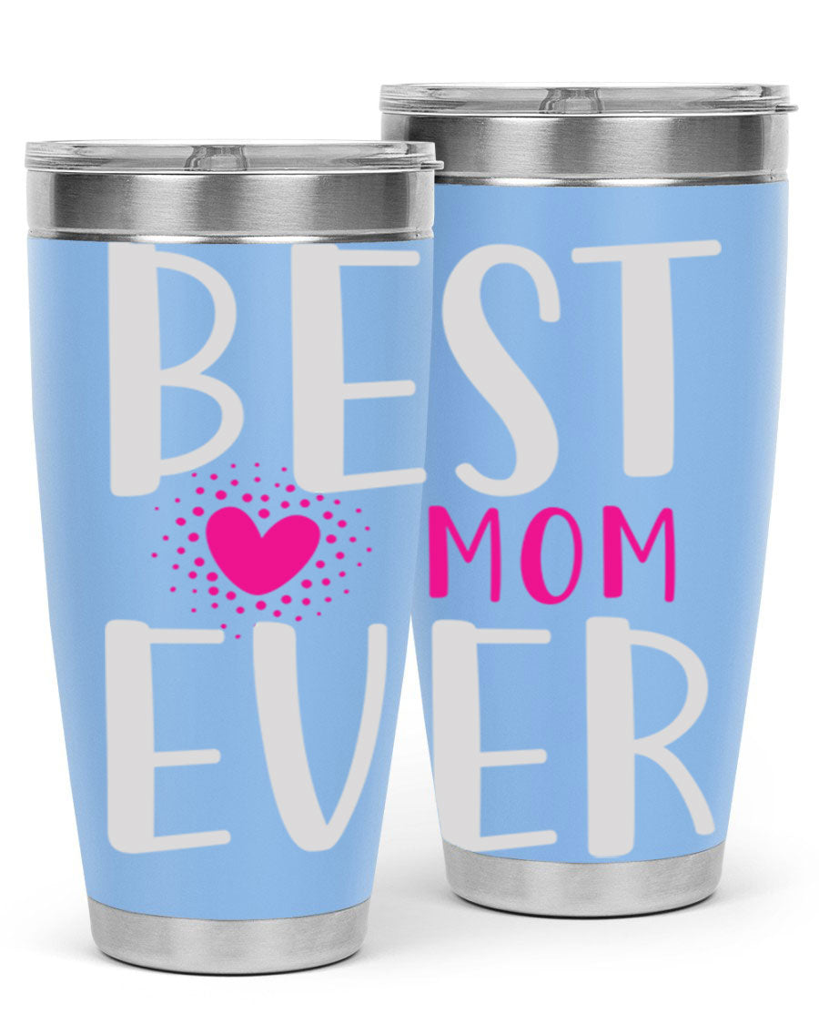 Best Mom 203# Tumbler in stainless steel with a vibrant print, showcasing its double wall vacuum design and drink-thru lid.