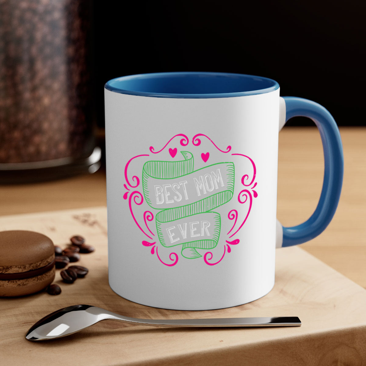 Best Mom Ever 207# Mug with colorful handle and glossy finish, available in multiple colors and sizes.