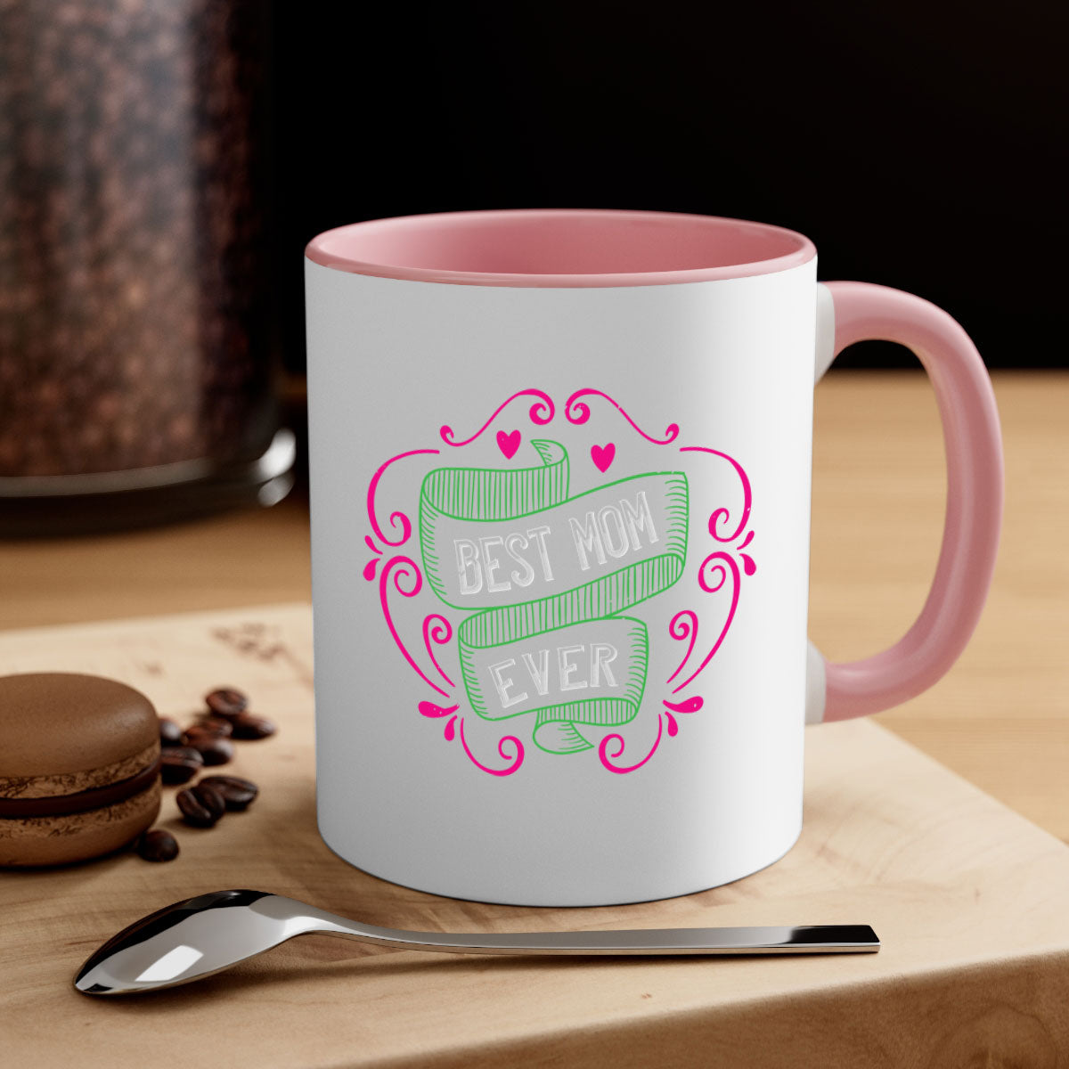 Best Mom Ever 207# Mug with colorful handle and glossy finish, available in multiple colors and sizes.