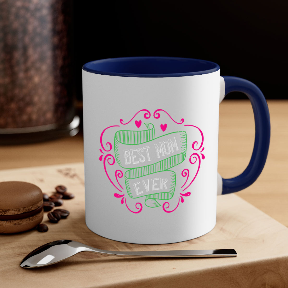 Best Mom Ever 207# Mug with colorful handle and glossy finish, available in multiple colors and sizes.