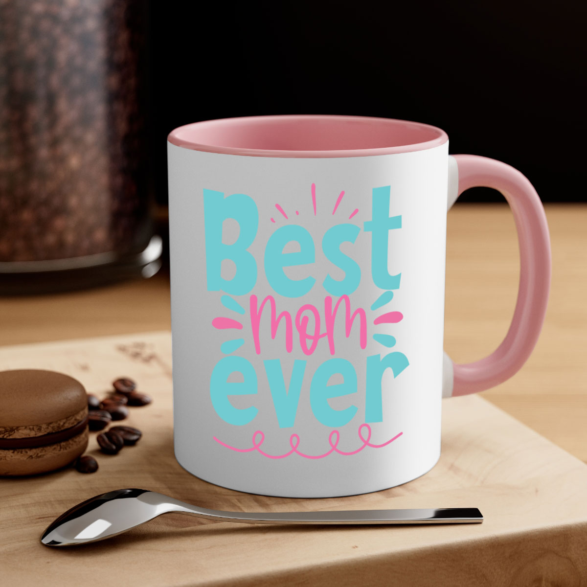 Best Mom Ever 274# Mug with colorful handle and glossy finish, available in multiple colors and sizes.