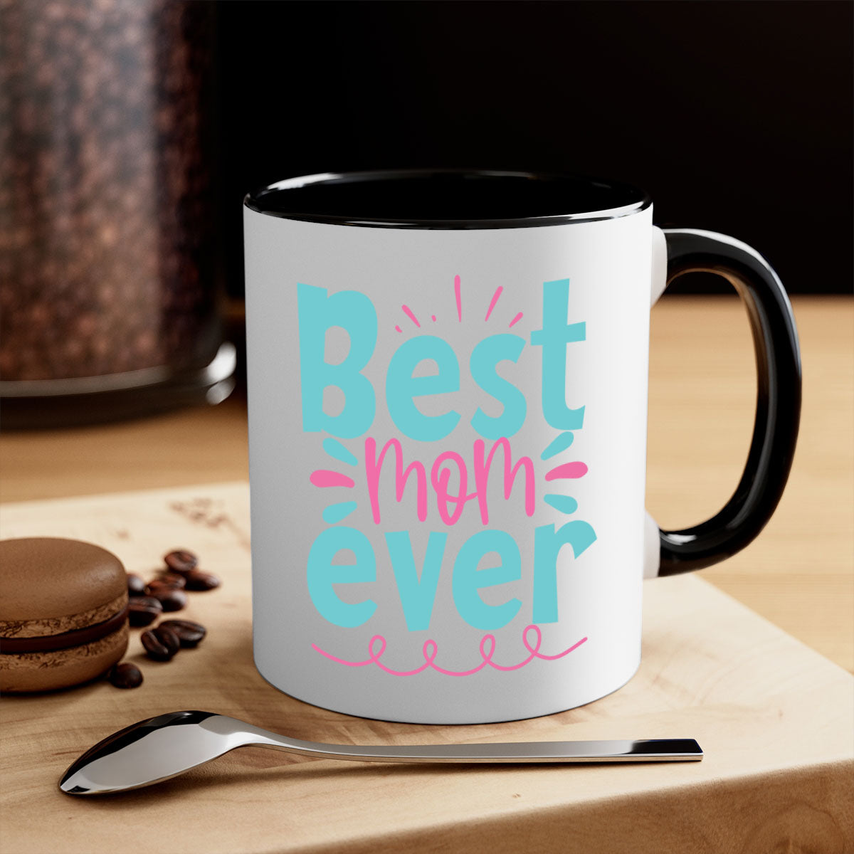 Best Mom Ever 274# Mug with colorful handle and glossy finish, available in multiple colors and sizes.