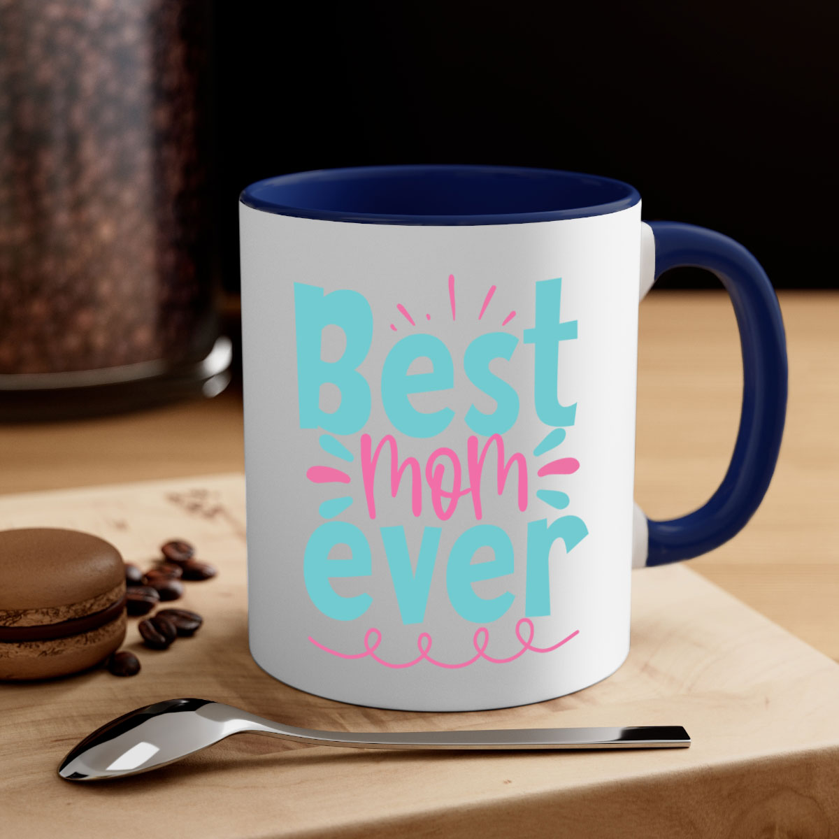 Best Mom Ever 274# Mug with colorful handle and glossy finish, available in multiple colors and sizes.