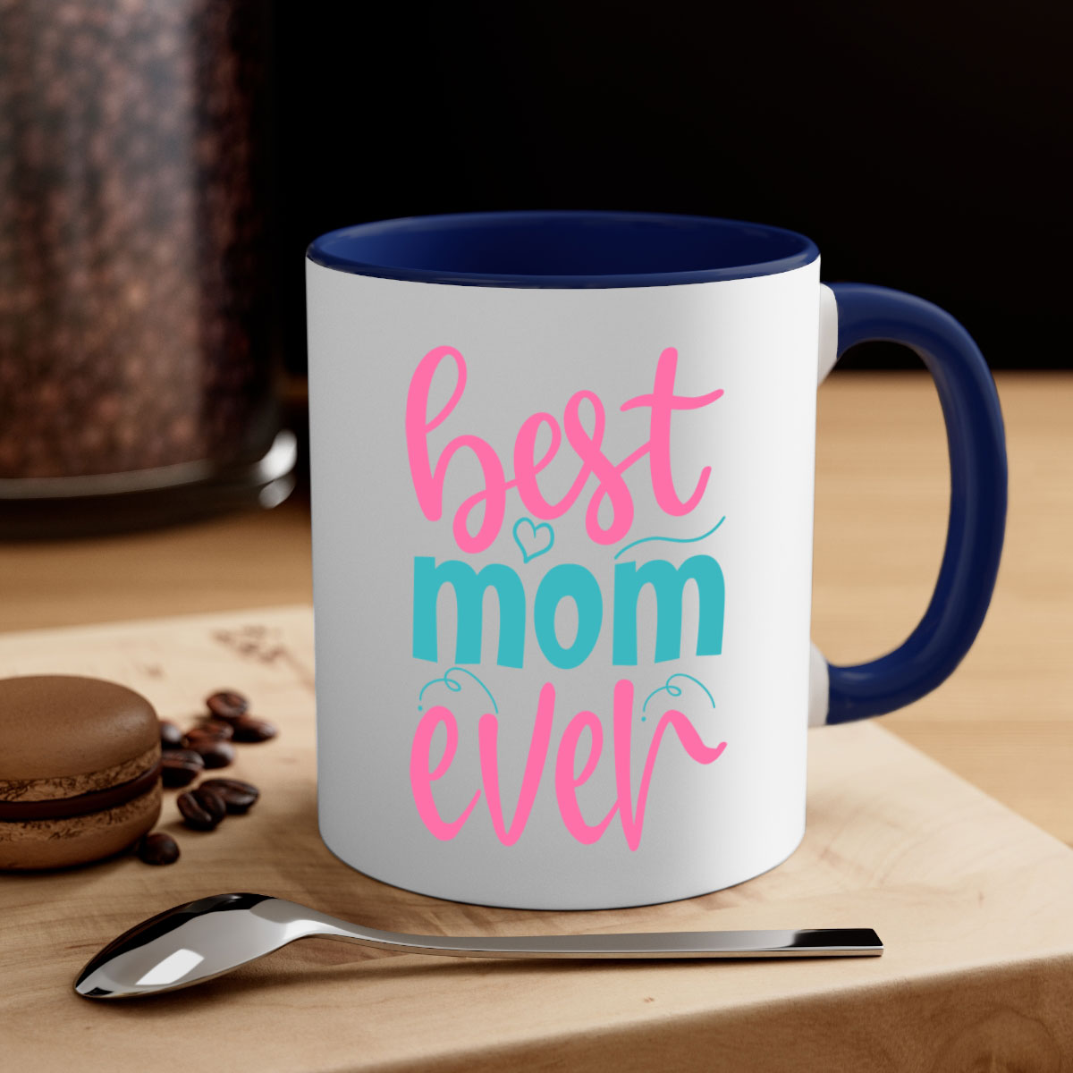 Best Mom Ever 275# Mug with colorful handle and glossy finish, available in multiple colors and sizes.