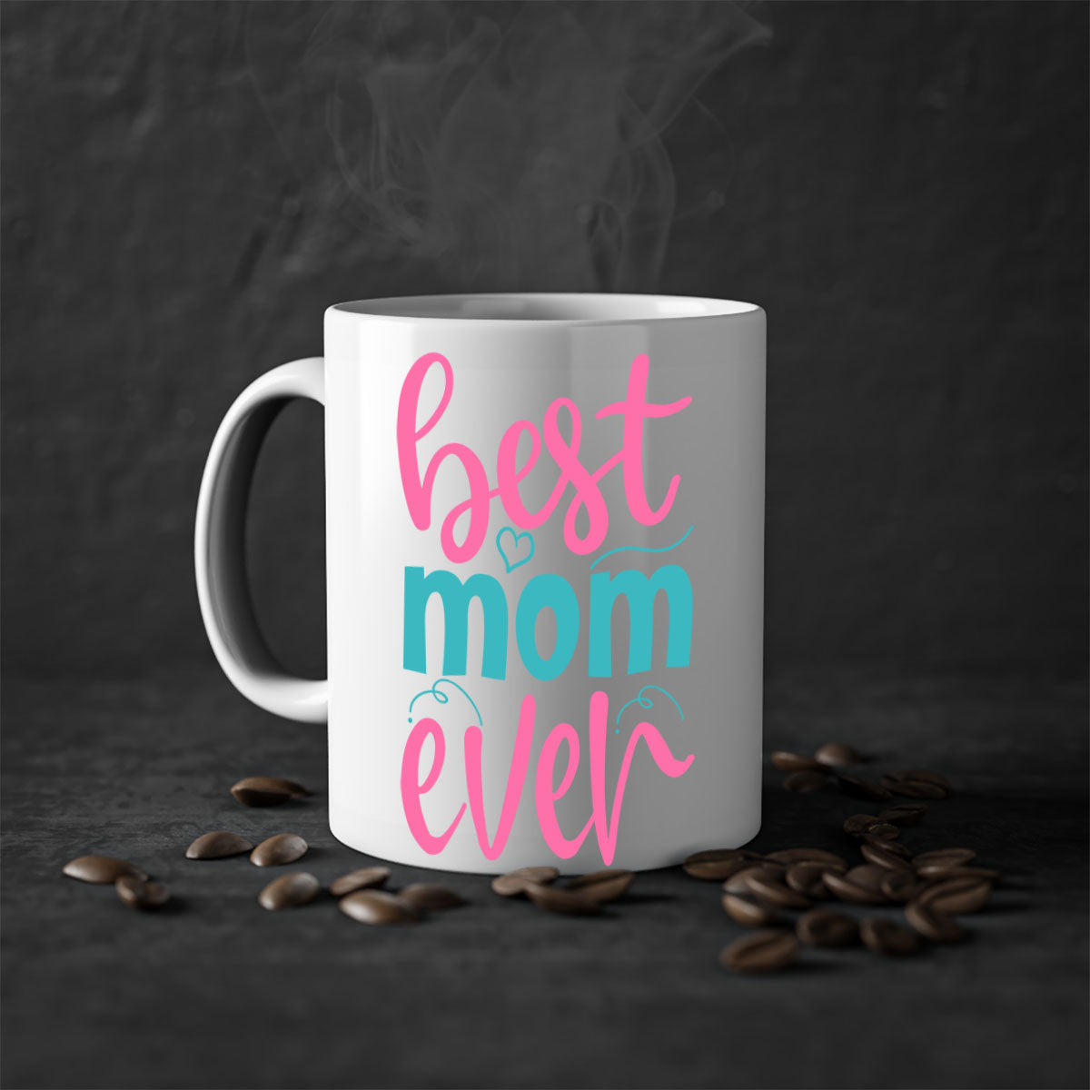 Best Mom Ever 275# Mug with colorful handle and glossy finish, available in multiple colors and sizes.