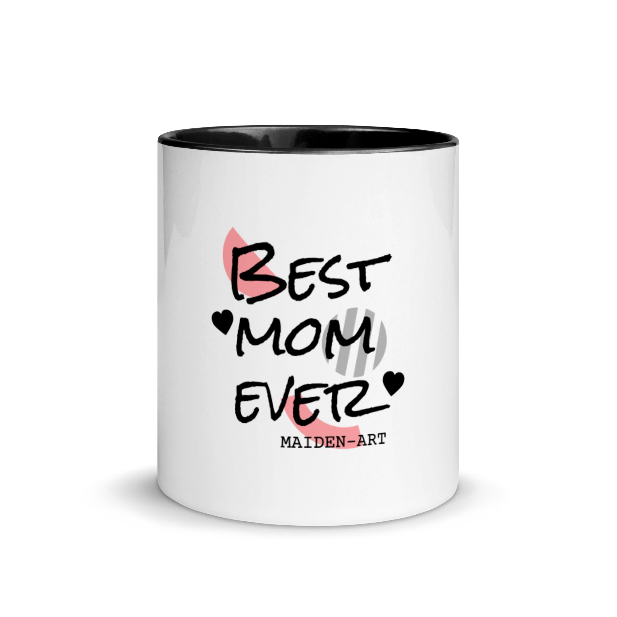 Ceramic mug with colorful interior and handle, featuring 'Best Mom Ever' design.