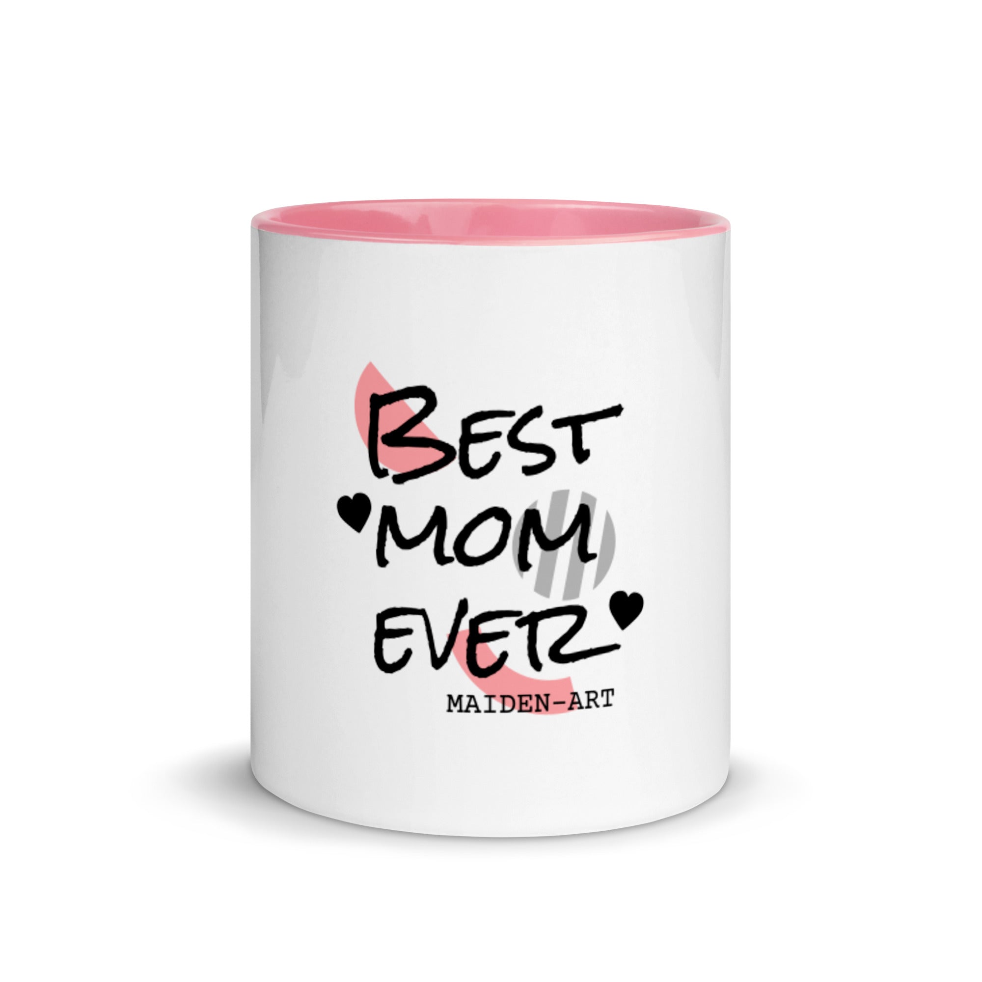 Ceramic mug with colorful interior and handle, featuring 'Best Mom Ever' design.