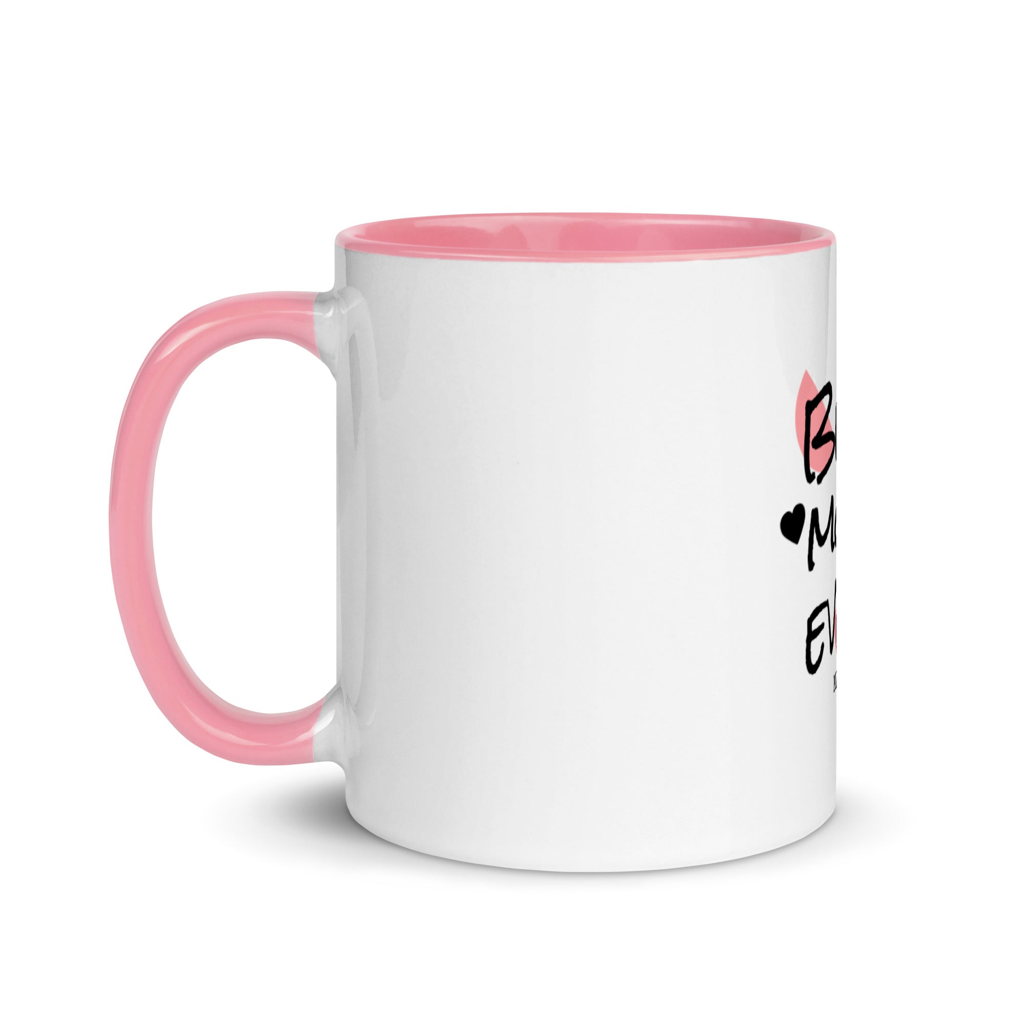 Ceramic mug with colorful interior and handle, featuring 'Best Mom Ever' design.