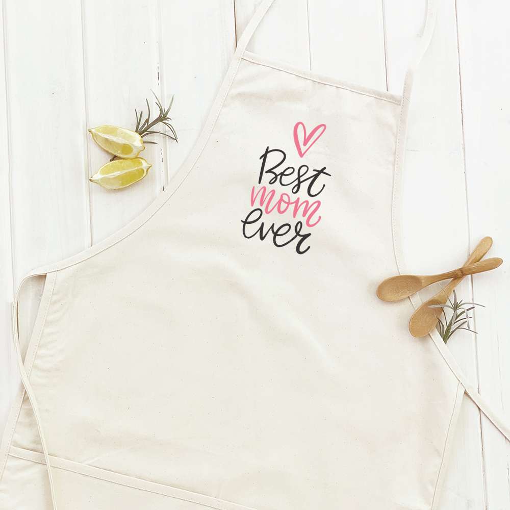 Best Mom Ever Women's Apron featuring elegant design, adjustable neck, and divided front pocket, made from durable cotton canvas.