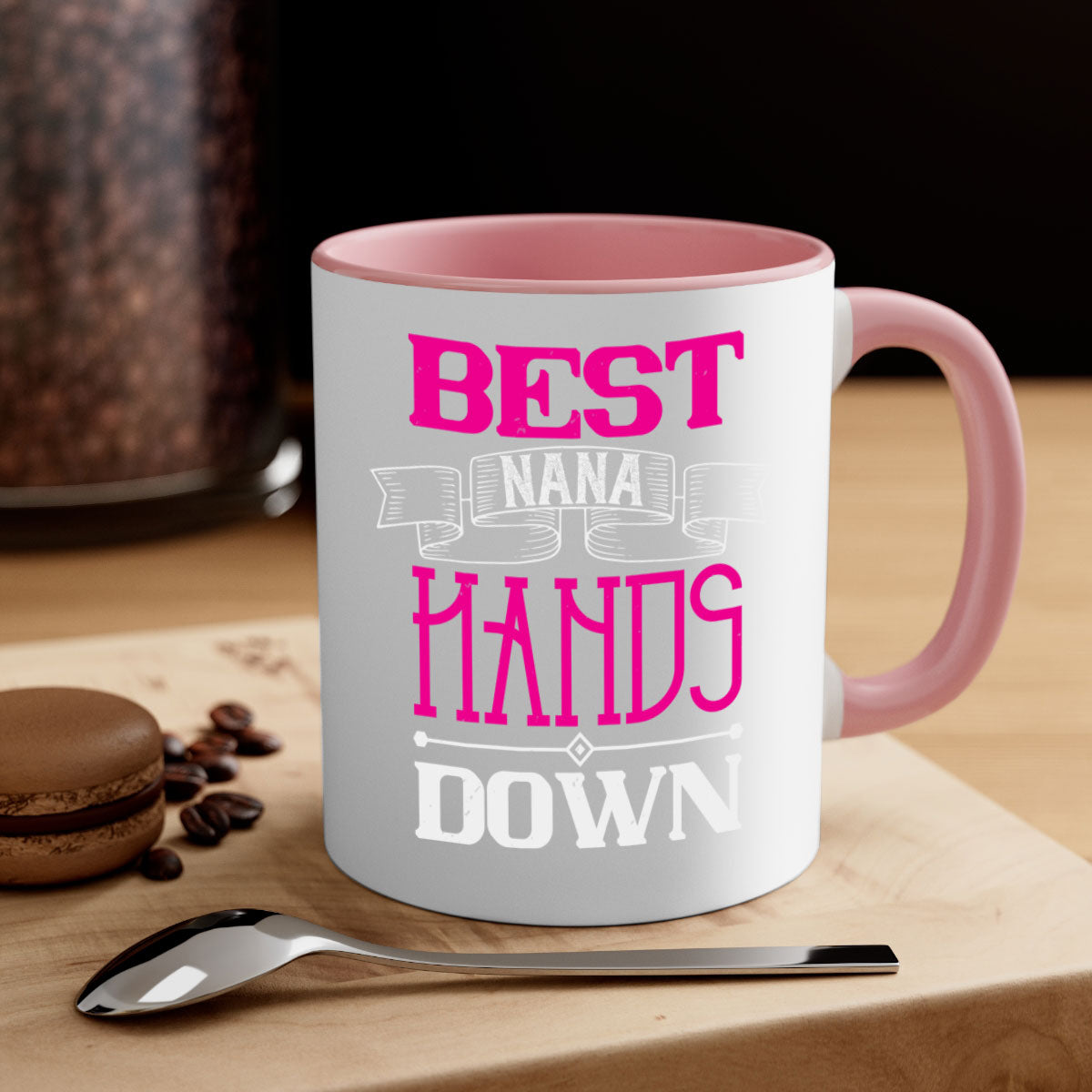 Best nana hands down 35# mug with colorful handle and glossy finish, available in multiple colors and sizes.