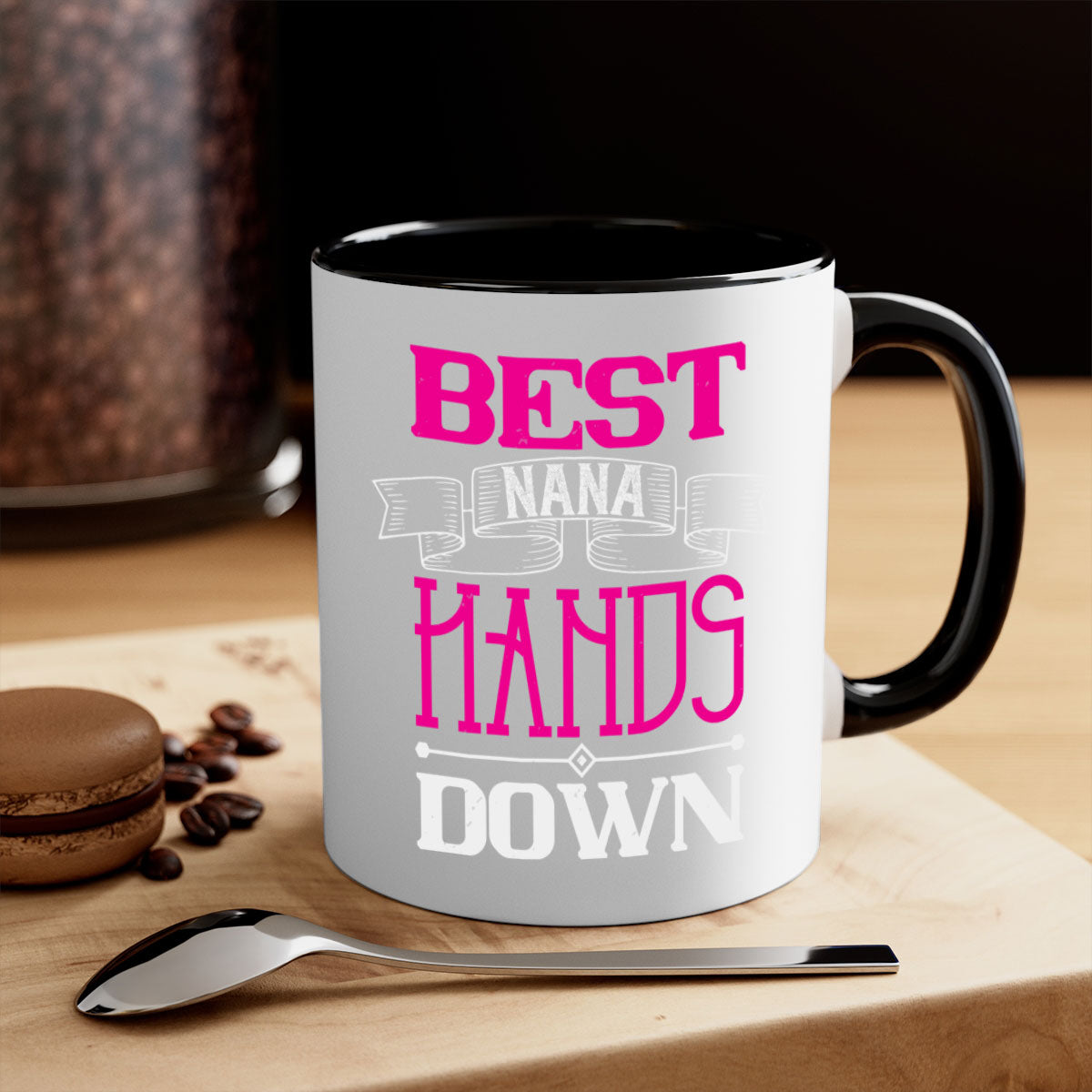 Best nana hands down 35# mug with colorful handle and glossy finish, available in multiple colors and sizes.