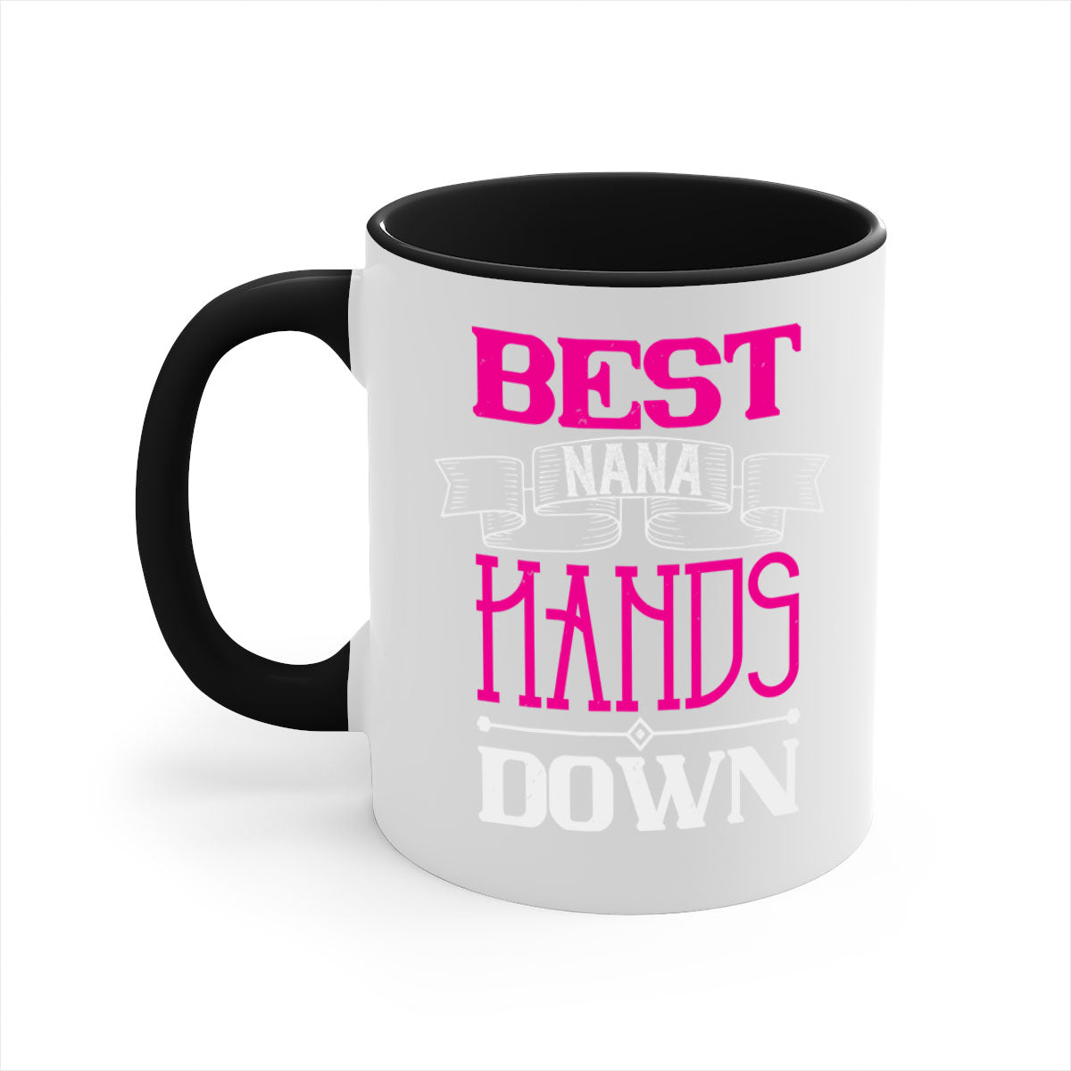 Best nana hands down 35# mug with colorful handle and glossy finish, available in multiple colors and sizes.