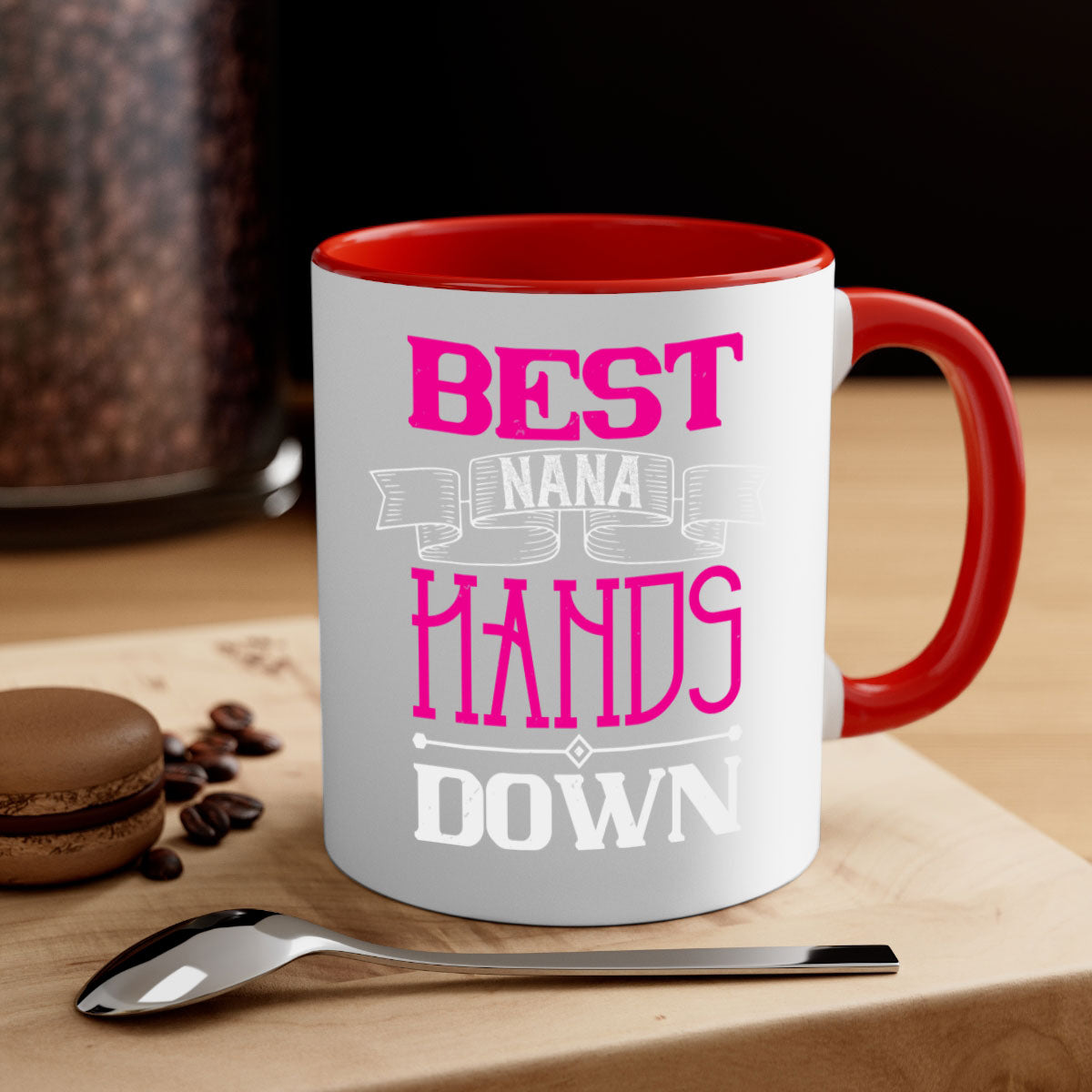 Best nana hands down 35# mug with colorful handle and glossy finish, available in multiple colors and sizes.