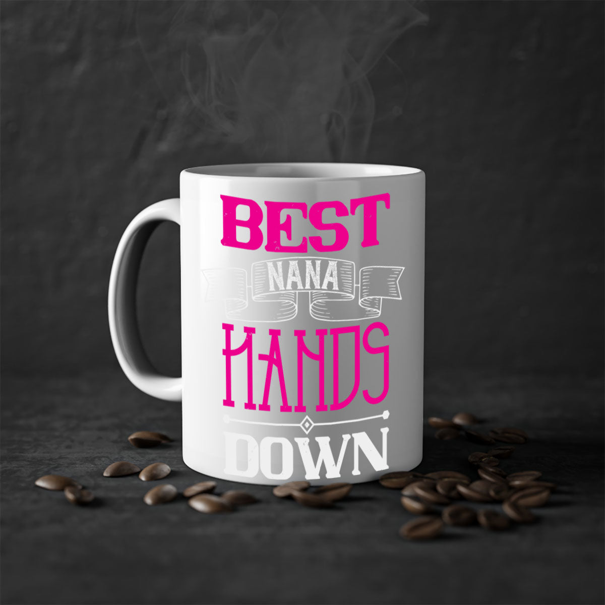 Best nana hands down 35# mug with colorful handle and glossy finish, available in multiple colors and sizes.