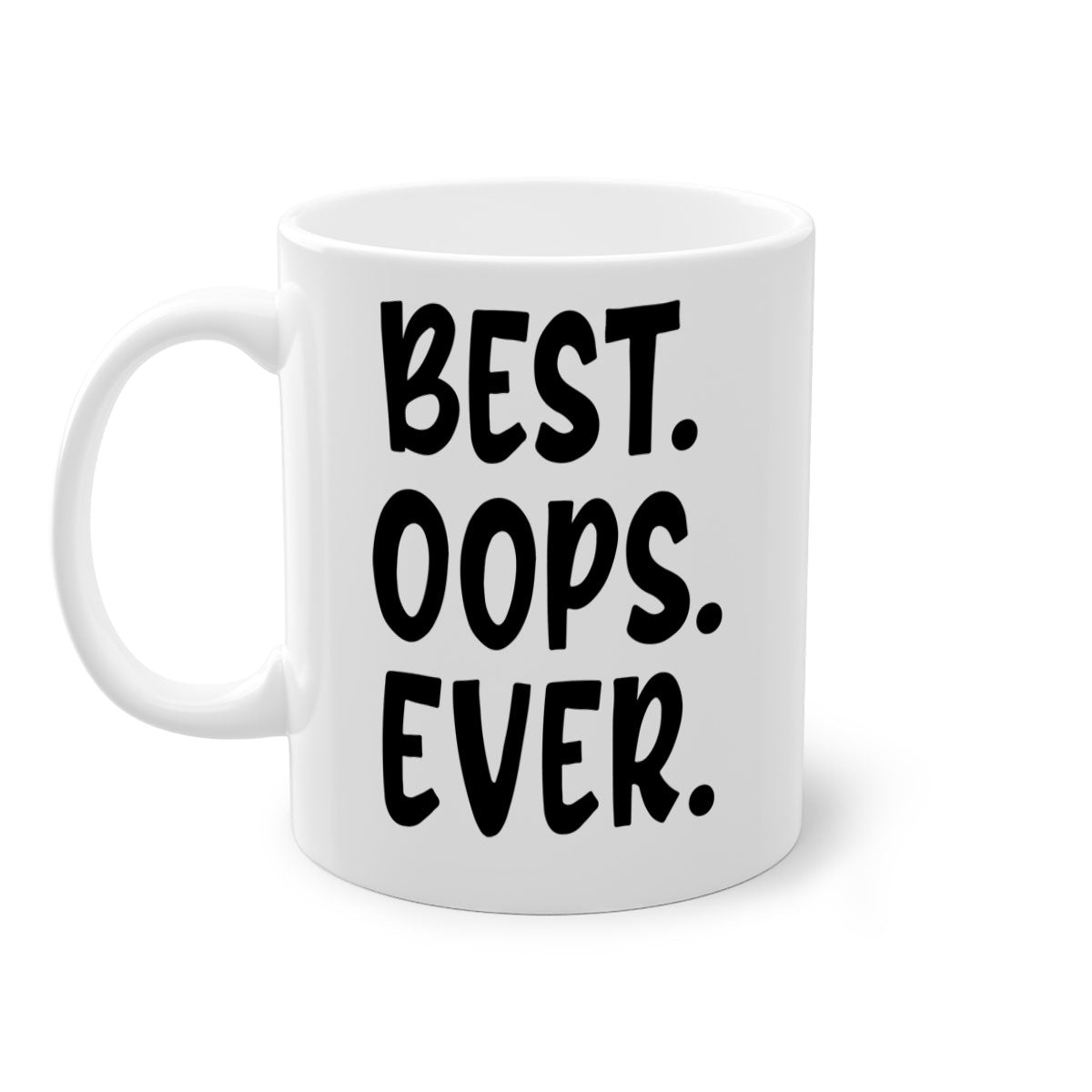 Best Oops Ever Style 279# Mug in five vibrant colors with a glossy finish and easy-grip handle.