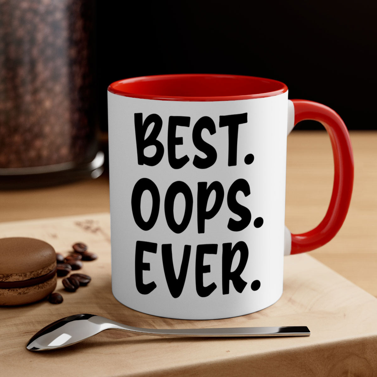 Best Oops Ever Style 279# Mug in five vibrant colors with a glossy finish and easy-grip handle.