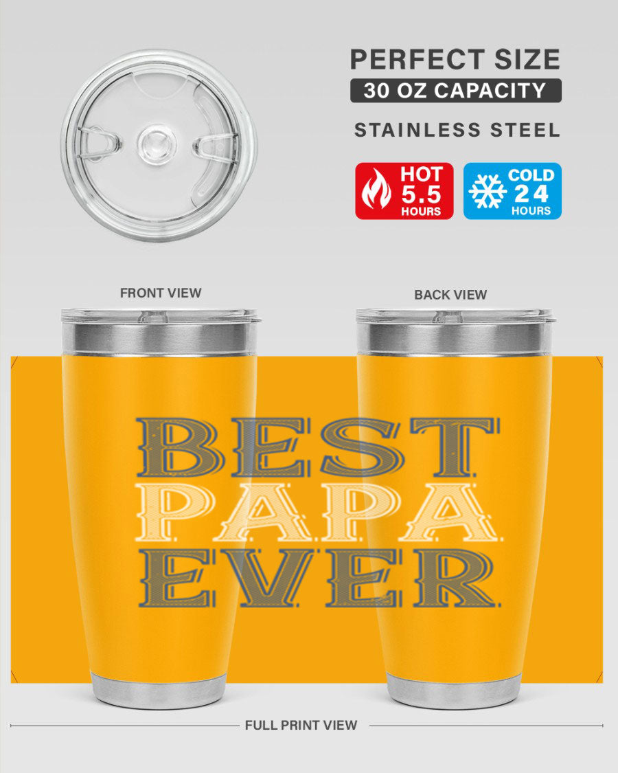 Best Papa Ever 48# Tumbler, a stylish stainless steel drinkware with double wall vacuum insulation, perfect for hot and cold beverages.