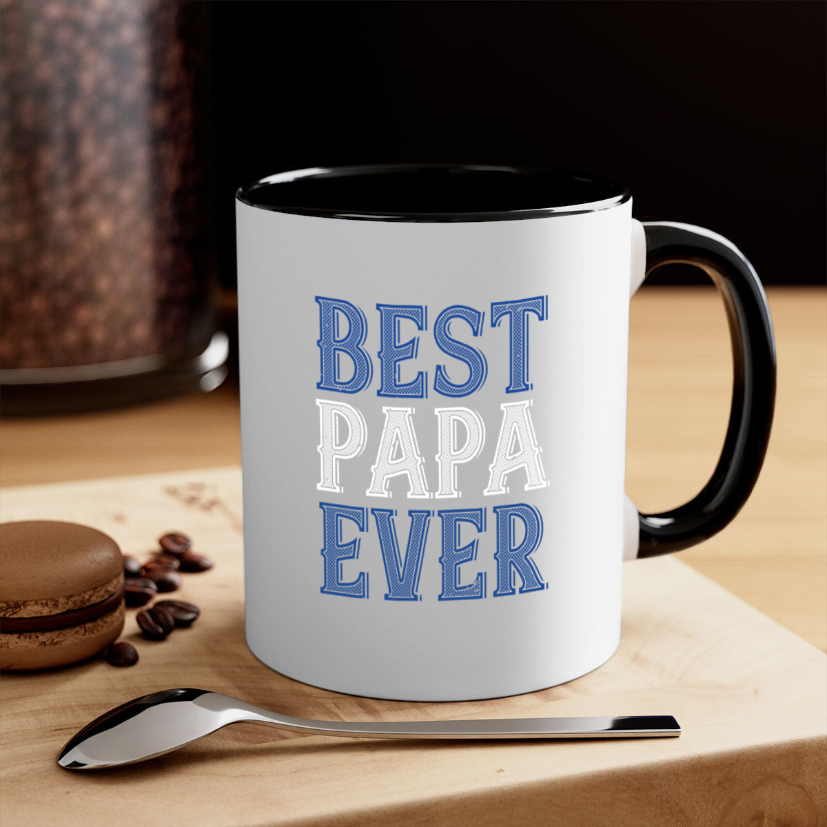 Best Papa Ever mug featuring a glossy finish, colored handle, and interior, available in multiple colors and sizes.